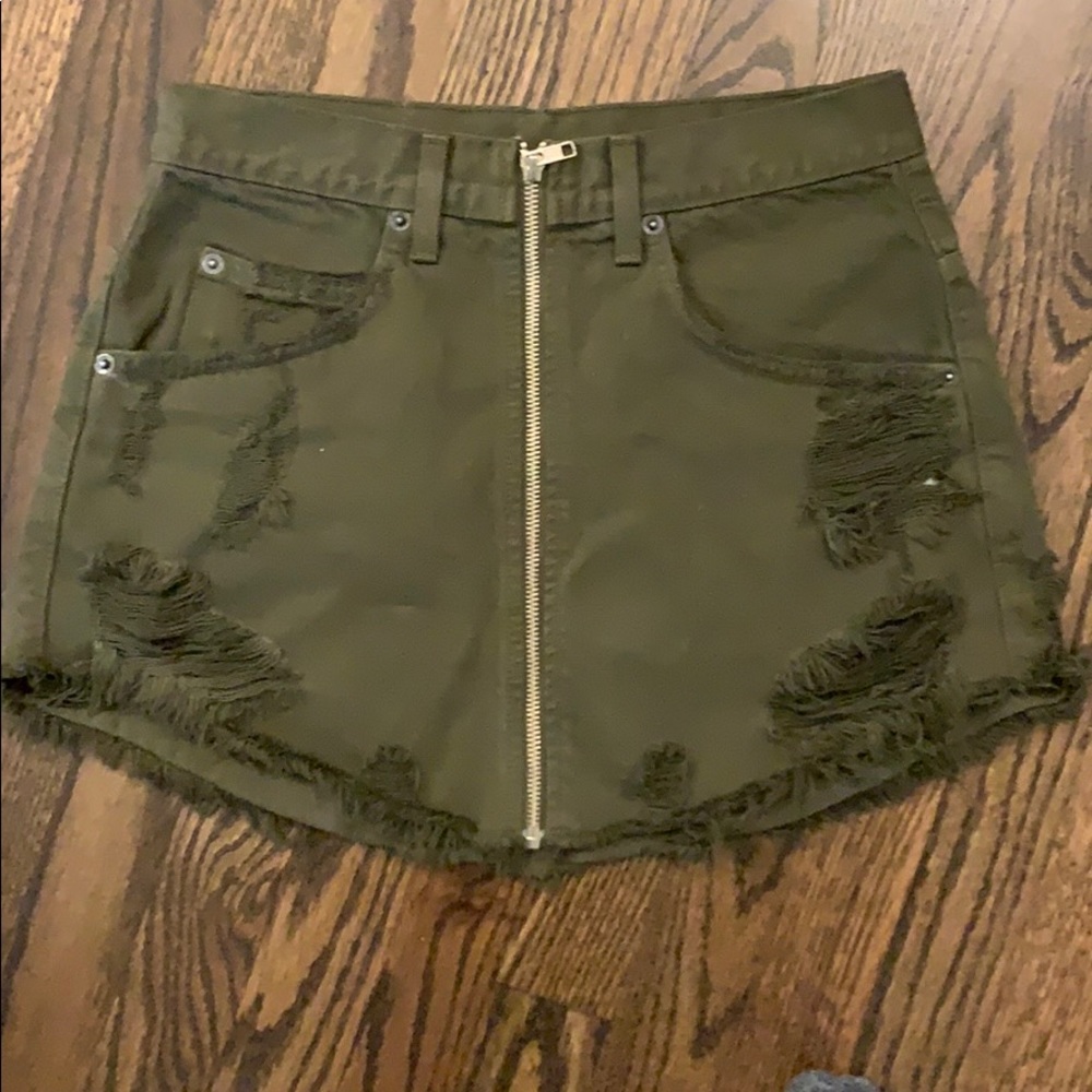 CARMAR olive ripped denim skirt